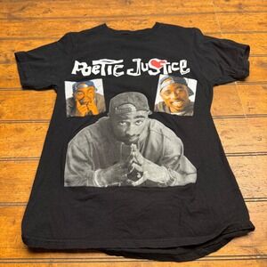 Poetic Justice Tupac Shakur Black Graphic T Shirt Short Sleeve Womens Size S